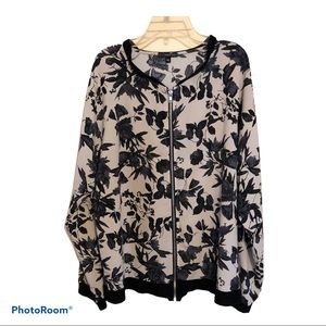 Modern Lightweight tan jacket w/black flowers XL